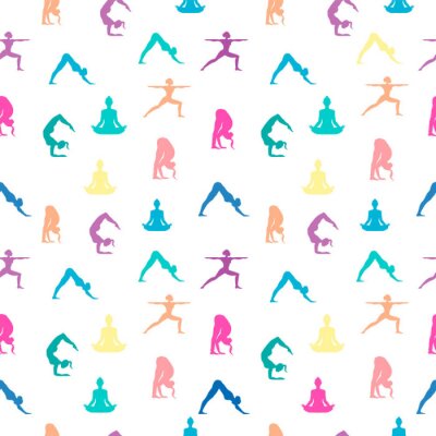 Behang Women in yoga pose seamless pattern background