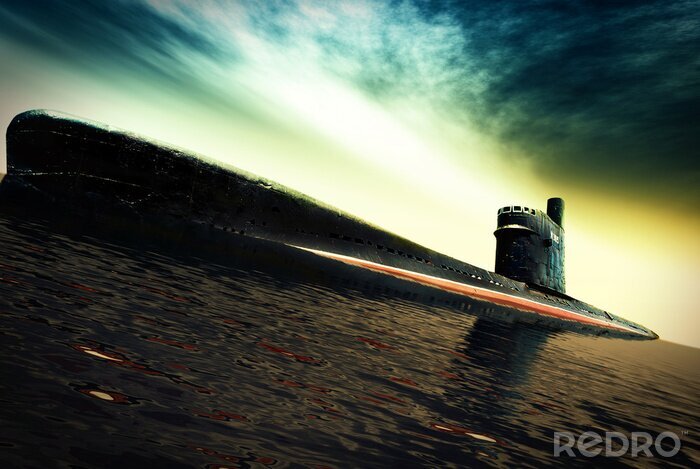 Behang WW2 onderzeeër op zee