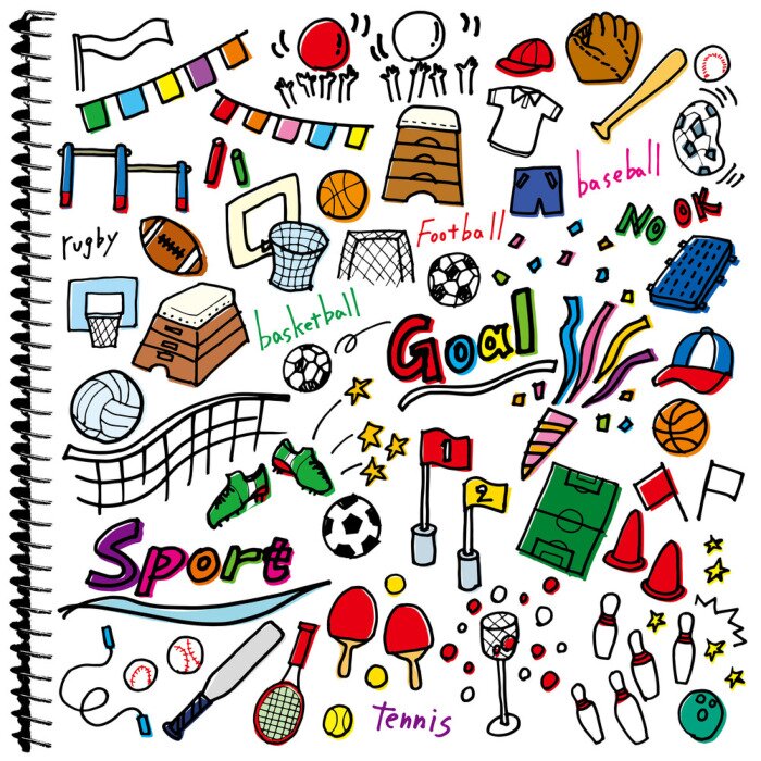 Behang ス ポ ー ツ 落 書 き ノ ー ト カ ラ ー 白