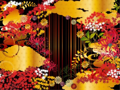 Behang 秋紅葉金雲和柄背景素材