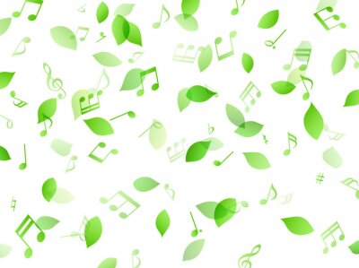 Behang 舞う緑の葉と音符　背景素材