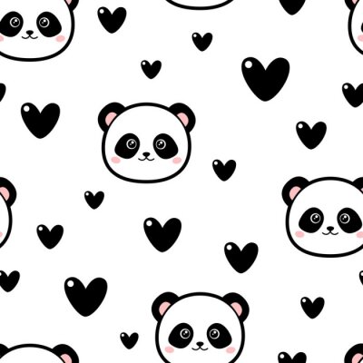 Behang Panda draagt ​​onder harten op een witte achtergrond