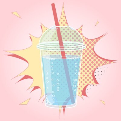 Smoothie, Bubble Tea of ​​melkcocktail ontwerp in pop art komische stijl, vector illustratie