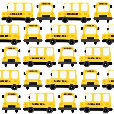Behang Yellow school bus seamless pattern background. Design for fabric, wrapping, textile, wallpaper, apparel..