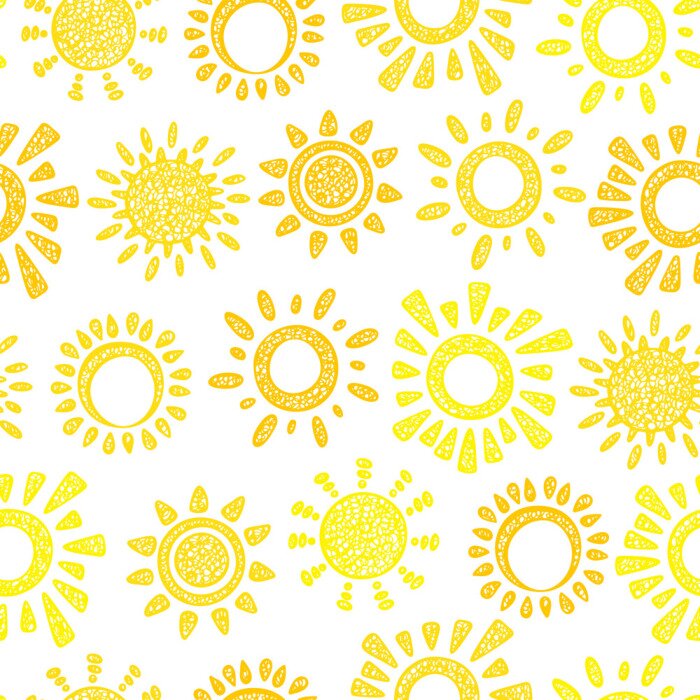 Behang Yellow Sun Vector Seamless pattern. Hand drawn doodle Different Suns. Background for kids.