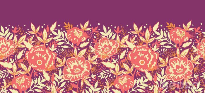 Behang Zalmkleurige bloemen op paarse achtergrond