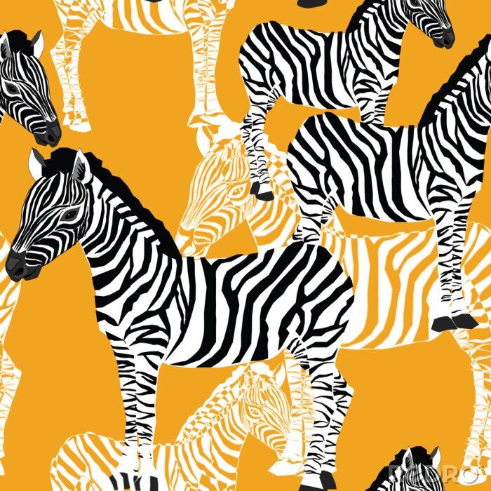 Behang Zebra motief op oranje achtergrond
