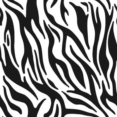 Behang Zebra print. Stripes animal skin, tiger stripes, abstract pattern, line background. Black and white vector monochrome seamles texture.