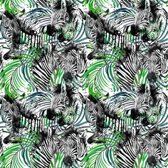 Behang Zebra's tussen tropische bladeren