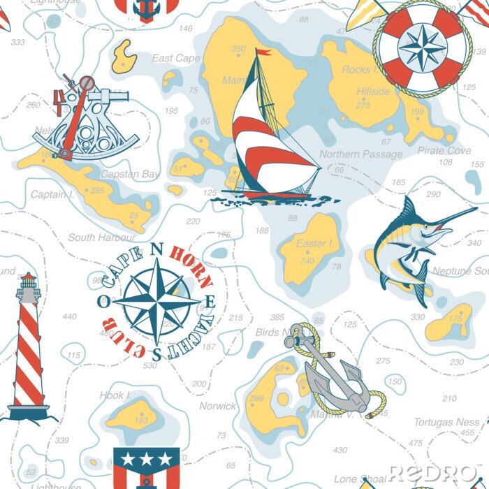 Behang Zeekaart naadloze patroon