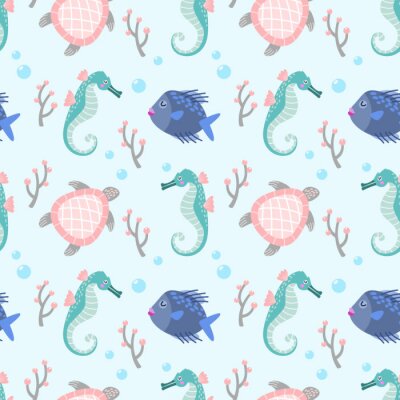 Behang Zeepaardjesvissen en schildpadden