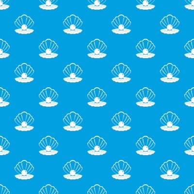 Behang Zeeschelp met een parel op een blauwe achtergrond