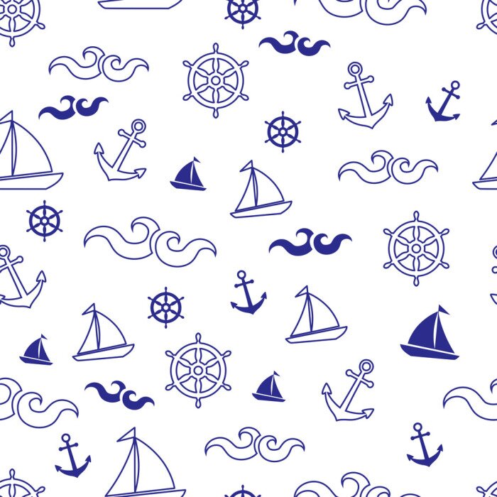 Behang Zeilbootgolven en zeeanker voor kinderen