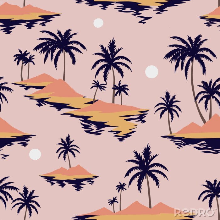 Behang Zonsondergang tussen de palmbomen
