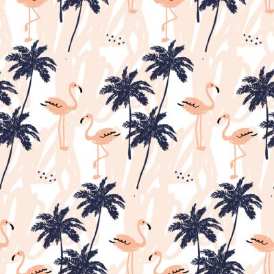 Behang Zorgeloze roze flamingo's