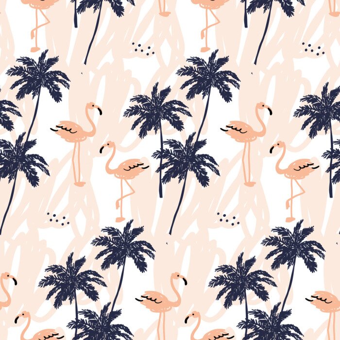 Behang Zorgeloze roze flamingo's