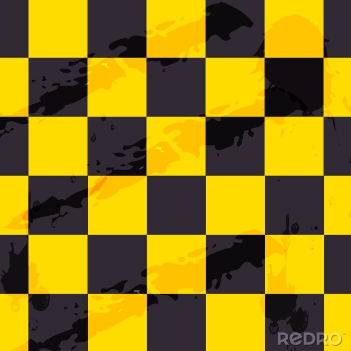 Behang Zwart en geel schaakbord