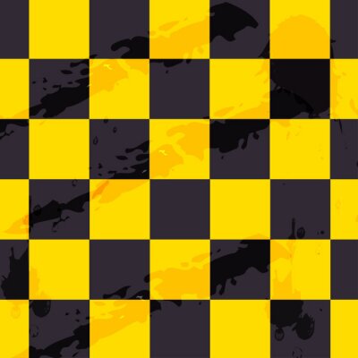 Behang Zwart en geel schaakbord