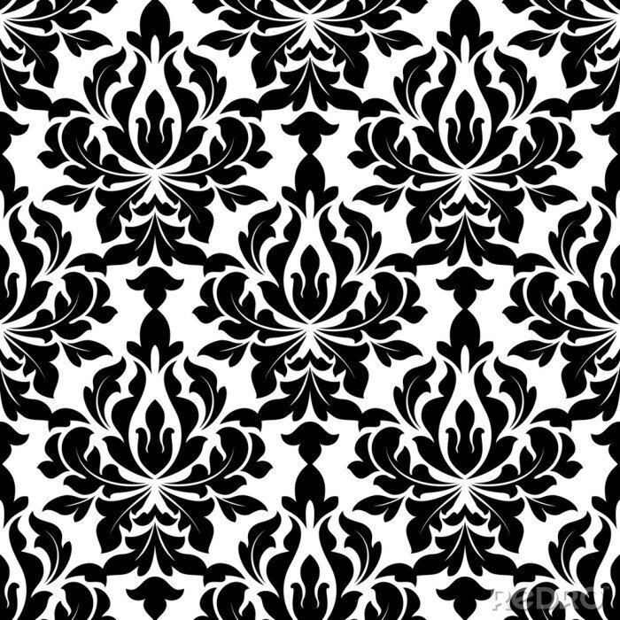 Behang Zwart gekleurde bloemen arabesk naadloze patroon