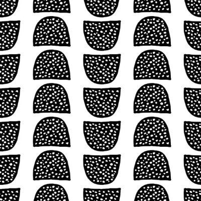 Behang Zwart met wit patroon met stippen in een halve cirkel