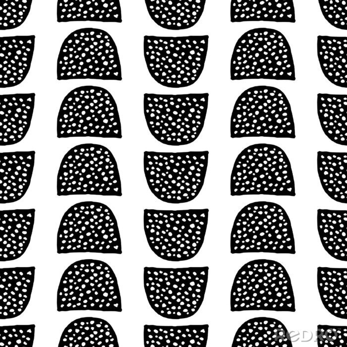 Behang Zwart met wit patroon met stippen in een halve cirkel