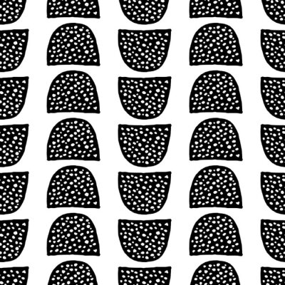 Behang Zwart met wit patroon met stippen in een halve cirkel