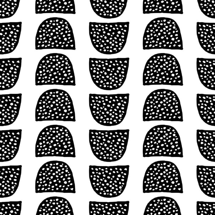 Behang Zwart met wit patroon met stippen in een halve cirkel