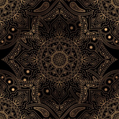 Behang Zwart oosters mandala-motief