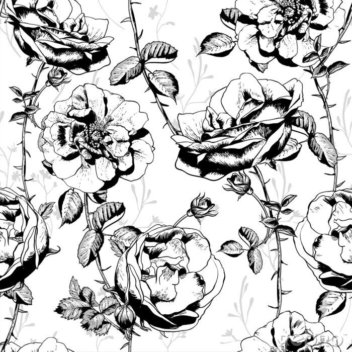 Behang Zwart-wit afbeelding met rozen