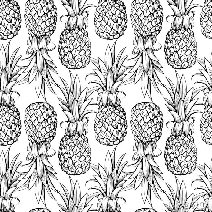Behang Zwart-wit afbeeldingen met ananas