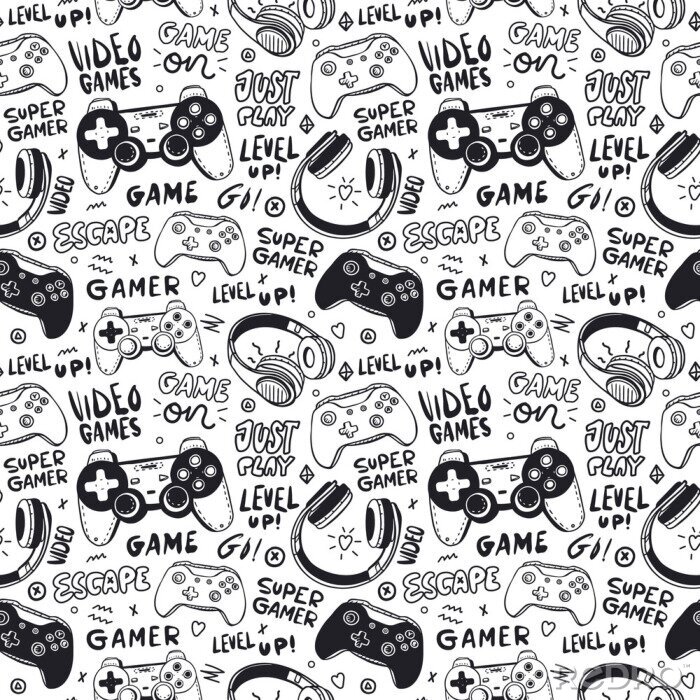 Behang Zwart-wit gamingpatroon