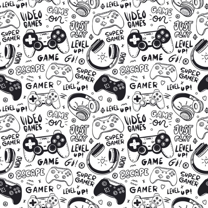 Behang Zwart-wit gamingpatroon