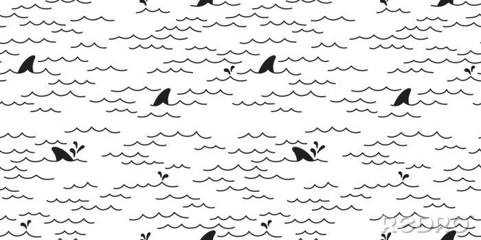 Behang Zwart-wit haaien naadloos patroon