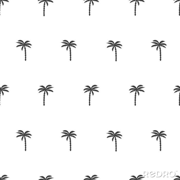 Behang Zwart-wit naadloos patroon met palmboom. Vector tropische achtergrond.