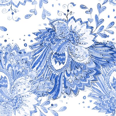 Behang Zwart-wit naadloze textuur met magisch patroon. Aquarel schilderij