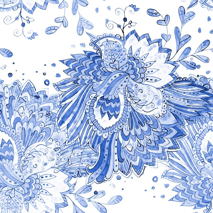 Behang Zwart-wit naadloze textuur met magisch patroon. Aquarel schilderij