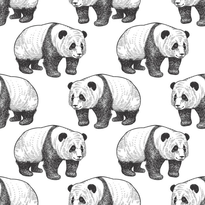 Behang Zwart-wit pandapatroon