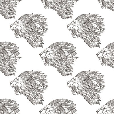 Zwart-wit patroon met brullende leeuwen