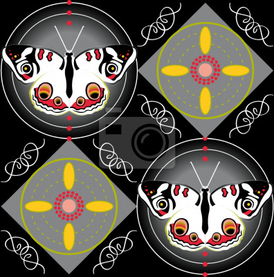 Behang Zwart-wit-rode vlinders op de achtergrond
