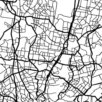 Behang Zwart-wit stadsplan met wegen