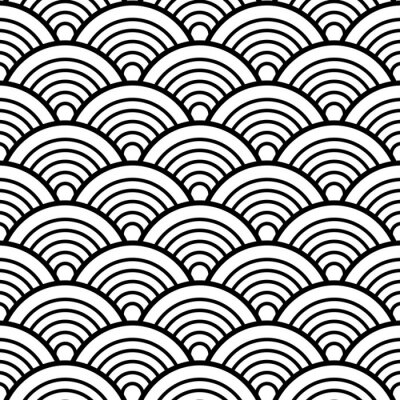 Behang Zwart-wit symmetrische golven