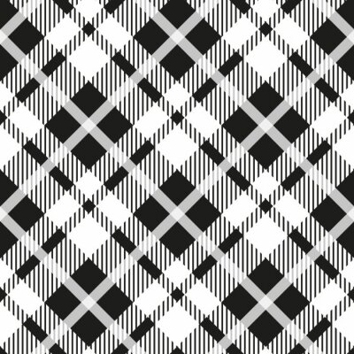 Behang Zwart-wit tartan diagonale naadloze vector patroon Geruite geruite textuur Geometrische eenvoudige vierkante achtergrond voor stof, textiel, doek, kleding, shirts, shorts, jurk deken inwikkeling ontwe