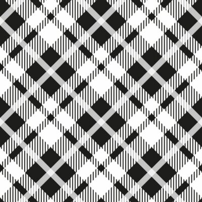Behang Zwart-wit tartan diagonale naadloze vector patroon Geruite geruite textuur Geometrische eenvoudige vierkante achtergrond voor stof, textiel, doek, kleding, shirts, shorts, jurk deken inwikkeling ontwe