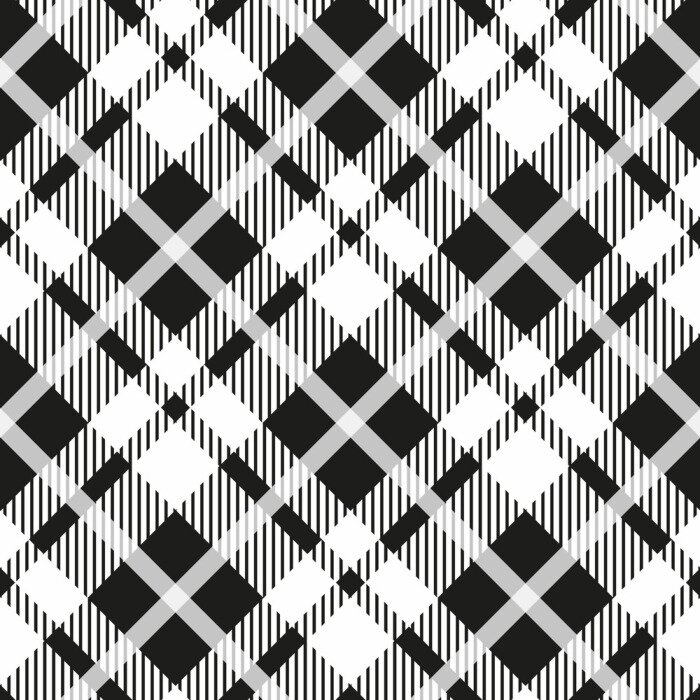 Behang Zwart-wit tartan diagonale naadloze vector patroon Geruite geruite textuur Geometrische eenvoudige vierkante achtergrond voor stof, textiel, doek, kleding, shirts, shorts, jurk deken inwikkeling ontwe