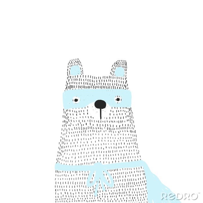 Behang Zwart-wit teddybeer in een blinddoek