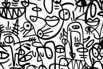 Zwart-wit tekening: abstractie in graffitistijl