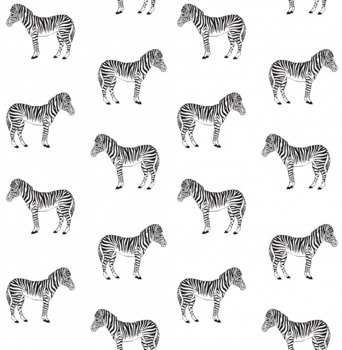 Behang Zwart-wit zebra patroon op witte achtergrond