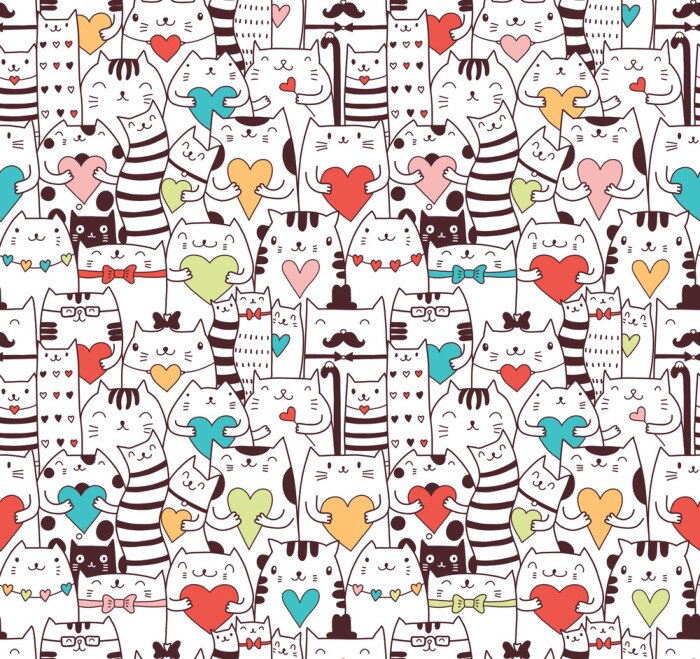 Behang Zwart-witte dieren met gekleurde hartjes