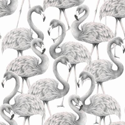 Behang Zwart-witte flamingo's
