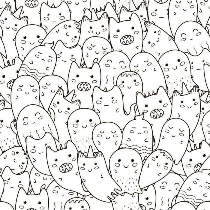 Behang Zwart-witte geesten en monsters